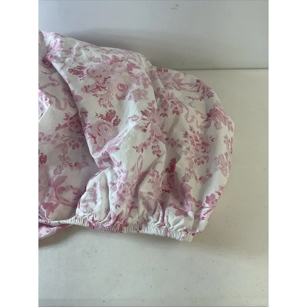 Pottery Barn LoveShackFancy Garden Damask Organic Fitted Sheet Twin XL Pink